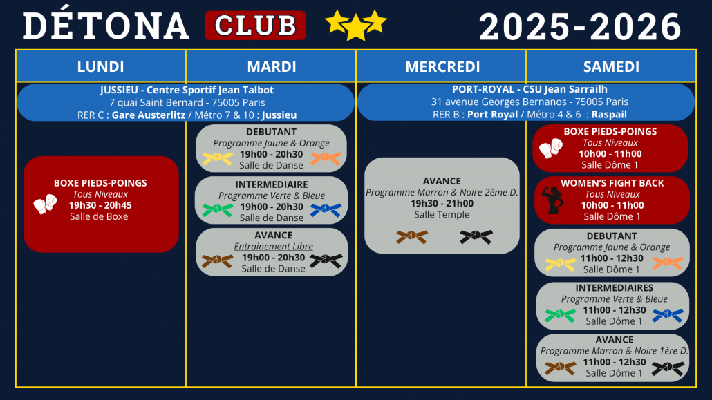 Planning du Détona-Club 2025-2026 PLANNING DETONA 2025-2026