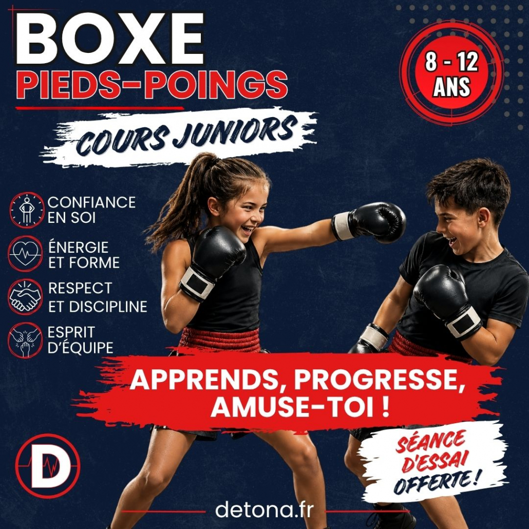 Affiche pour un cours de boxe pieds-poings enfant